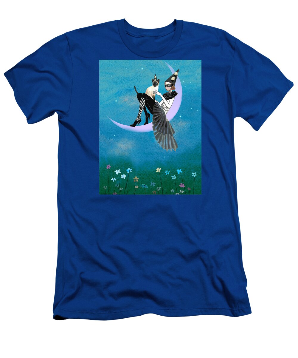 Cat T-Shirt featuring the painting A Moon Cat by Victoria Fomina