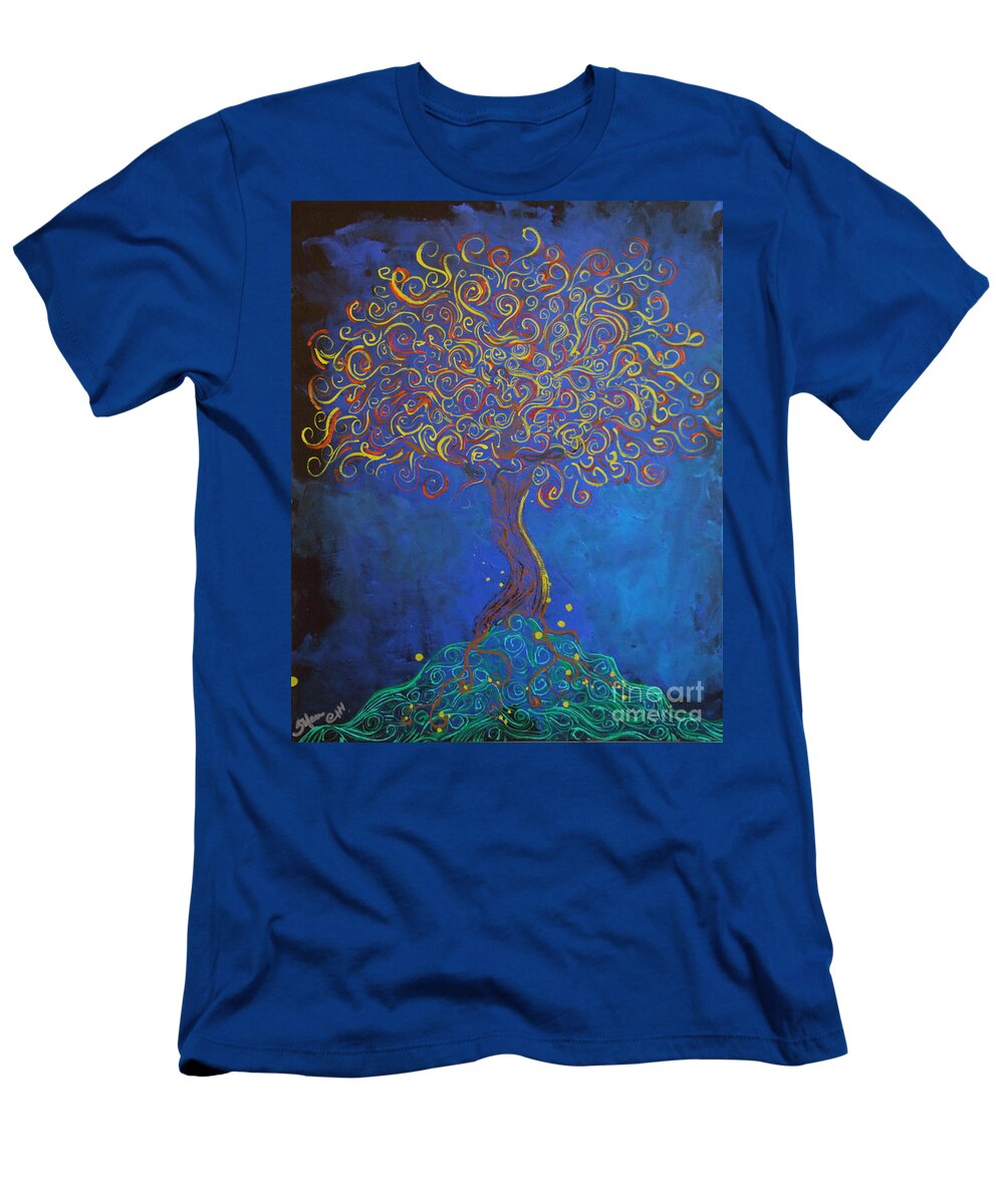 Fantasy T-Shirt featuring the painting A Tree Of Orbs Glows by Stefan Duncan