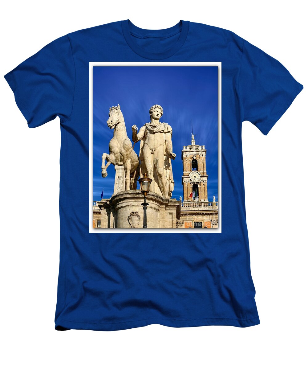 Castor T-Shirt featuring the photograph Ancient marble sculpture of Castor at the Cordonata Stairs by Stefano Senise