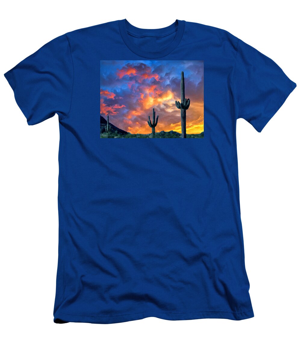 Arizona T-Shirt featuring the painting Arizona Desert Sunset by Dominic Piperata
