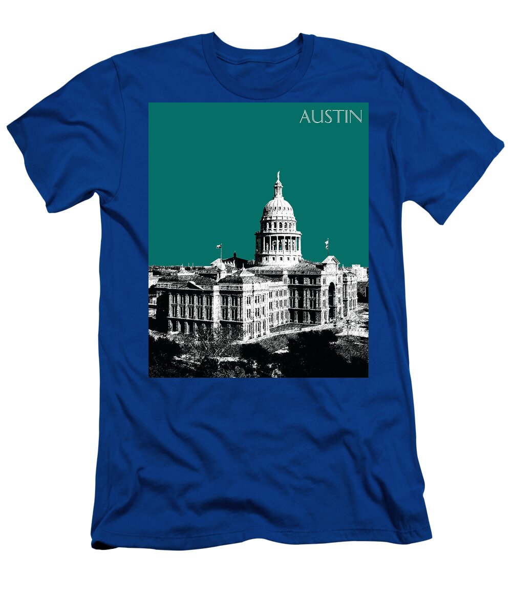 Architecture T-Shirt featuring the digital art Austin Texas Capital - Sea Green by DB Artist