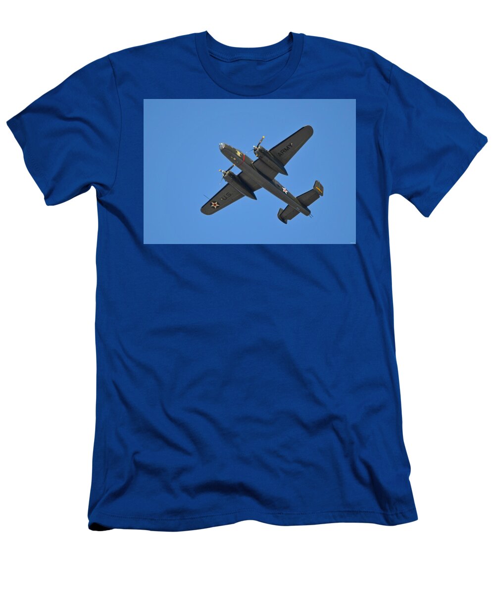 B-25 T-Shirt featuring the photograph B25 Mitchell WWII Bomber on 70th Anniversary of Doolittle Raid over Florida 21 April 2013 by Jeff at JSJ Photography