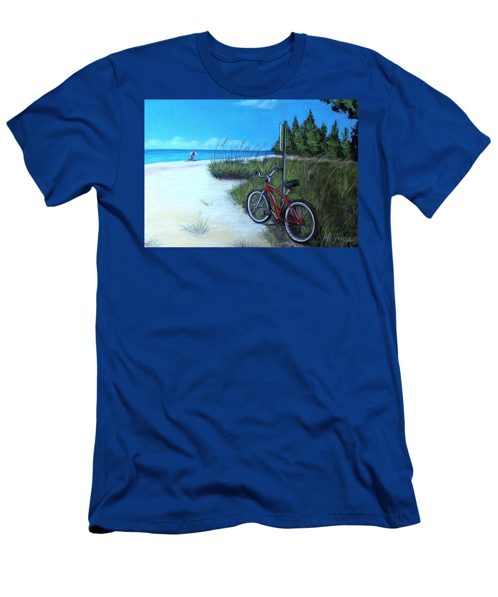 Bicycle T-Shirt featuring the painting Bicycle on Sanibel Beach by Melinda Saminski