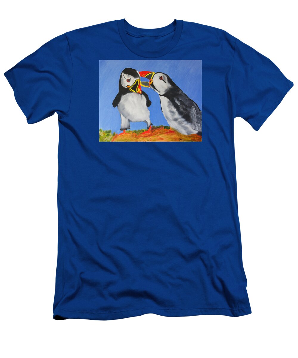Atlantic Puffin T-Shirt featuring the painting A Mother's Love by Meryl Goudey