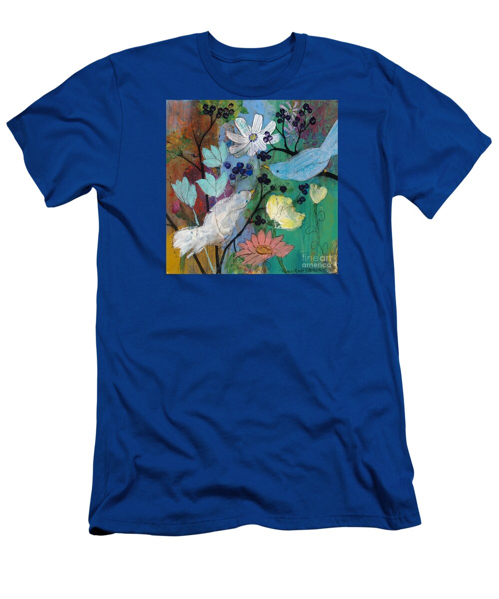 Birds T-Shirt featuring the painting Birds and Berries by Robin Pedrero