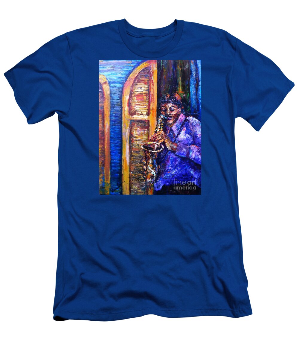 New Orleans T-Shirt featuring the painting Blues Sax by Beverly Boulet