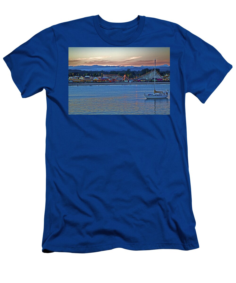 Santa Cruz T-Shirt featuring the photograph Boat at Dusk Santa Cruz Boardwalk by SC Heffner