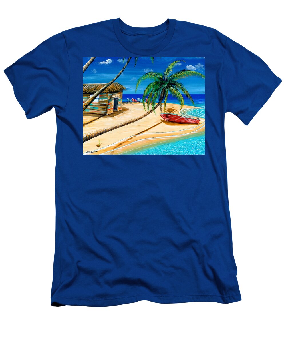 Landscape T-Shirt featuring the painting Boat Rent by Steve Ozment