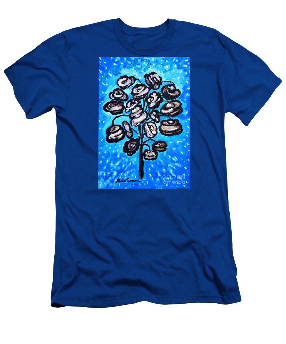 Blue T-Shirt featuring the painting Bouquet of white poppies by Ramona Matei