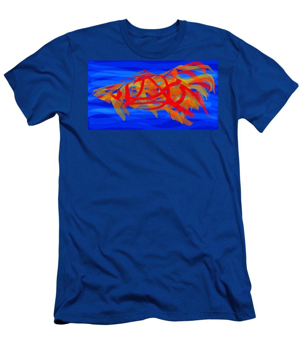 Abstract T-Shirt featuring the digital art Bright Fish in Blue Water by Stephanie Grant