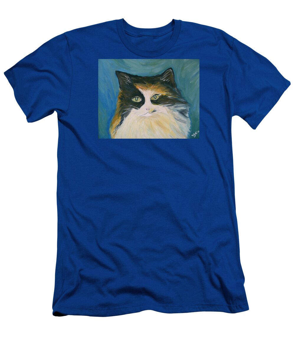 Calico Cat T-Shirt featuring the painting Cali by Victoria Lakes