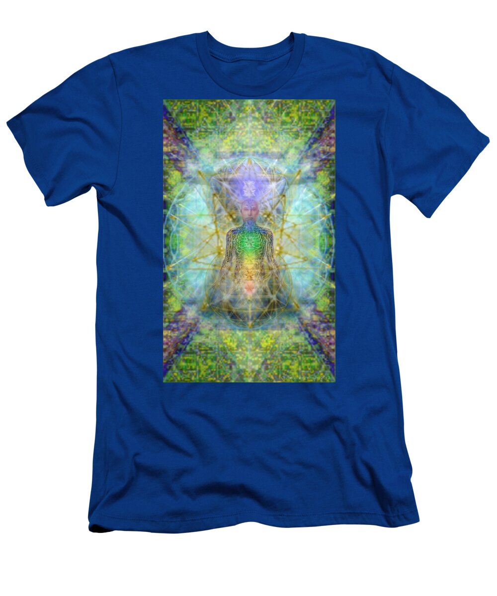 Chakra T-Shirt featuring the digital art Chakra Tree Anatomy with Mercaba in Chalice Garden by Chris Pringer