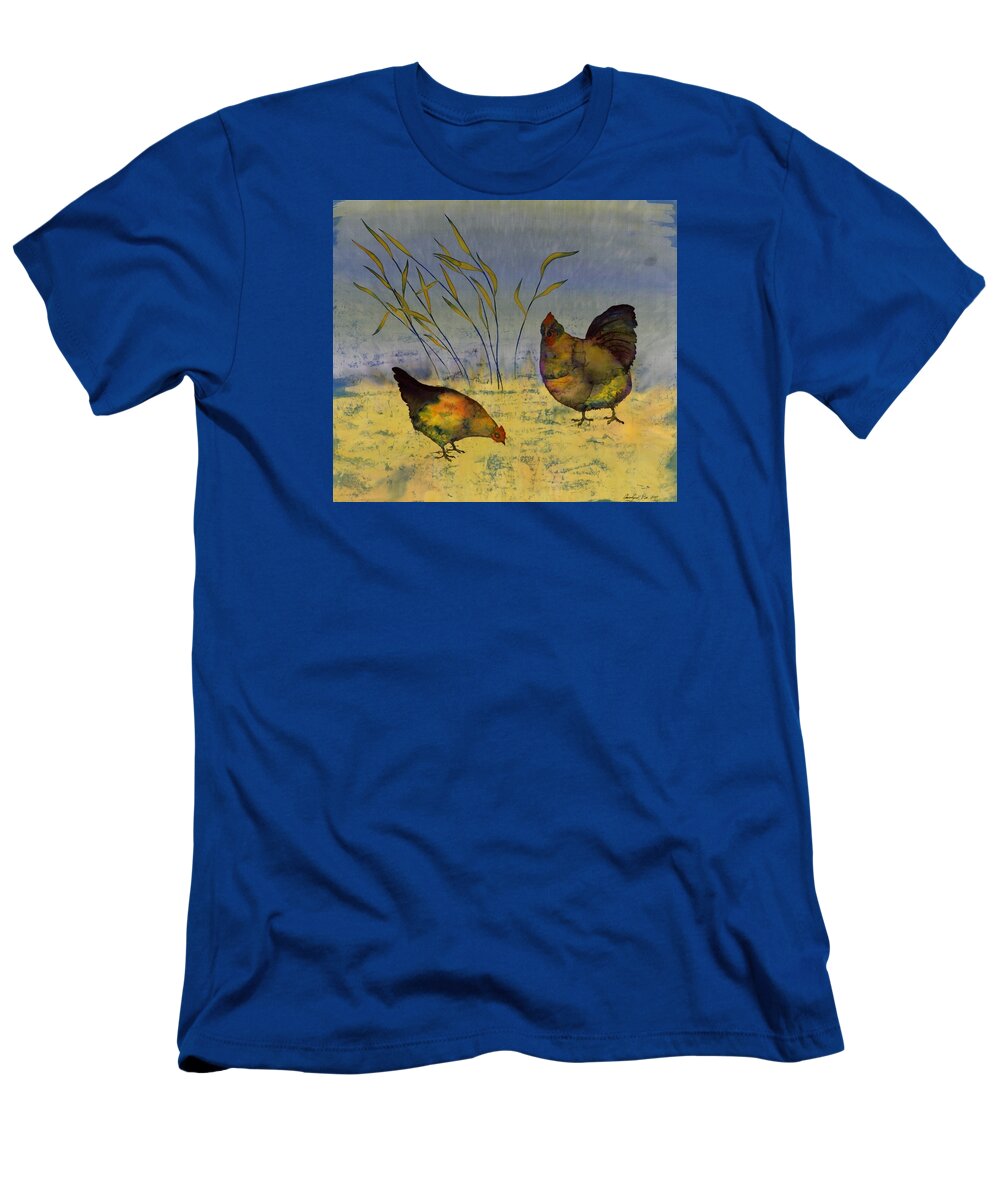 Chickens T-Shirt featuring the tapestry - textile Chickens On Silk by Carolyn Doe