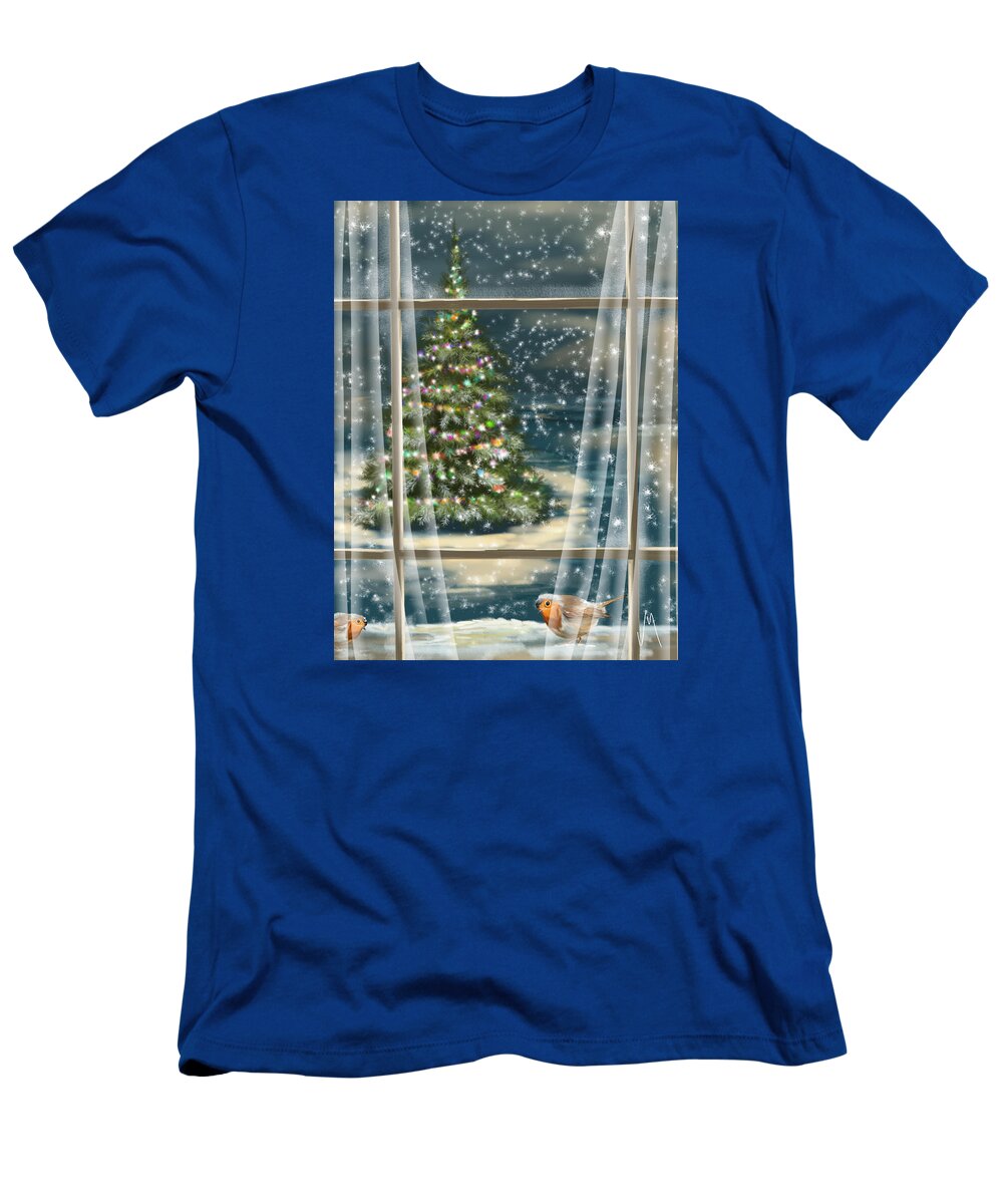 Christmas T-Shirt featuring the painting Christmas night by Veronica Minozzi