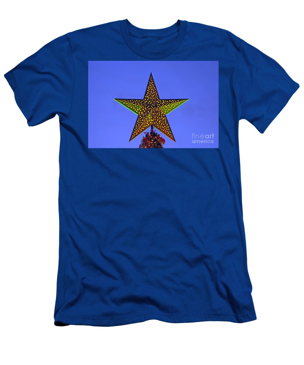 Christmas T-Shirt featuring the photograph Christmas star during dusk time by George Atsametakis
