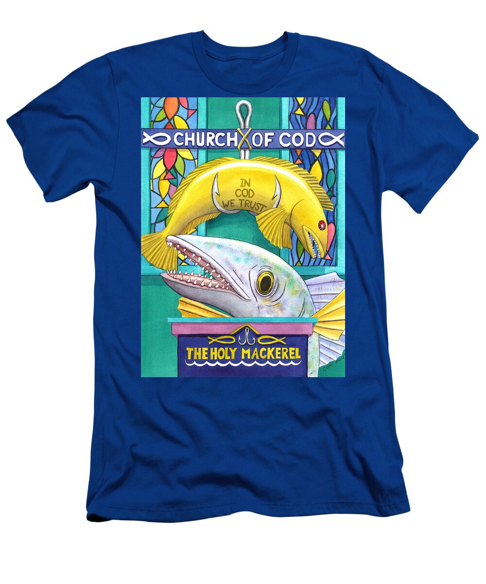 Codfish T-Shirt featuring the painting Church of Cod by Catherine G McElroy