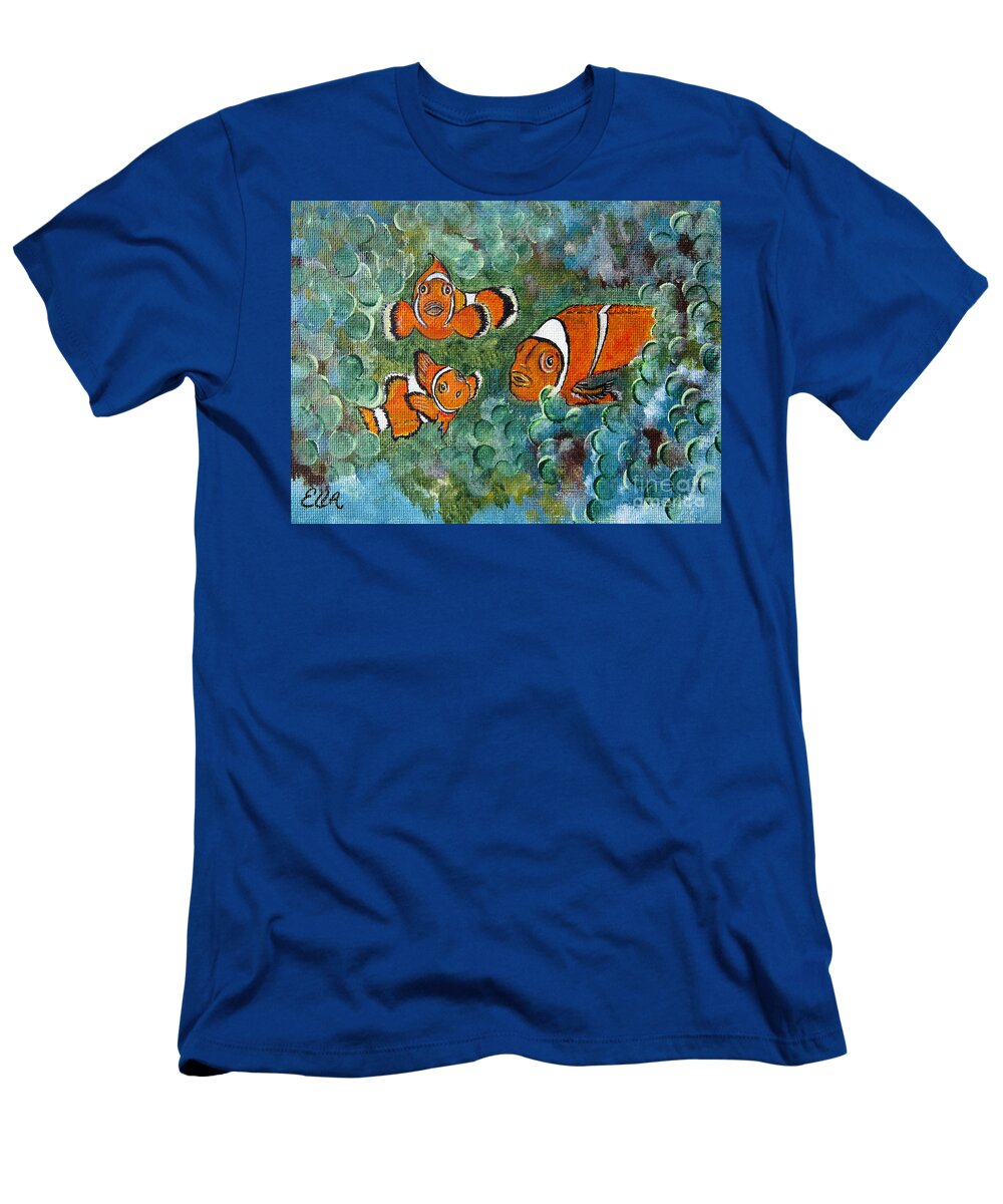 Fish T-Shirt featuring the painting Clown Fish Art original tropical painting by Ella Kaye Dickey