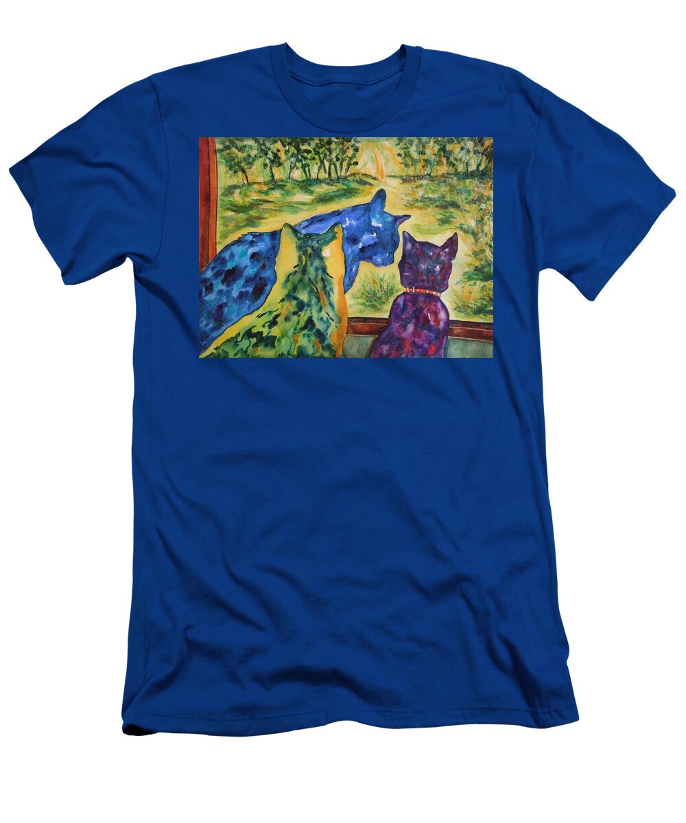 Cats T-Shirt featuring the painting Companions by Kim Shuckhart Gunns