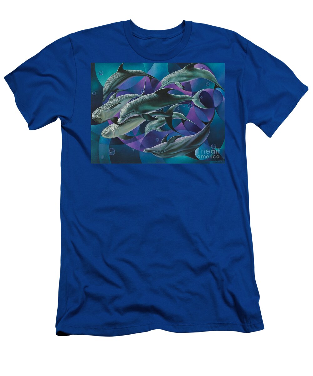 Dolphins T-Shirt featuring the painting Corazon del Mar by Ricardo Chavez-Mendez