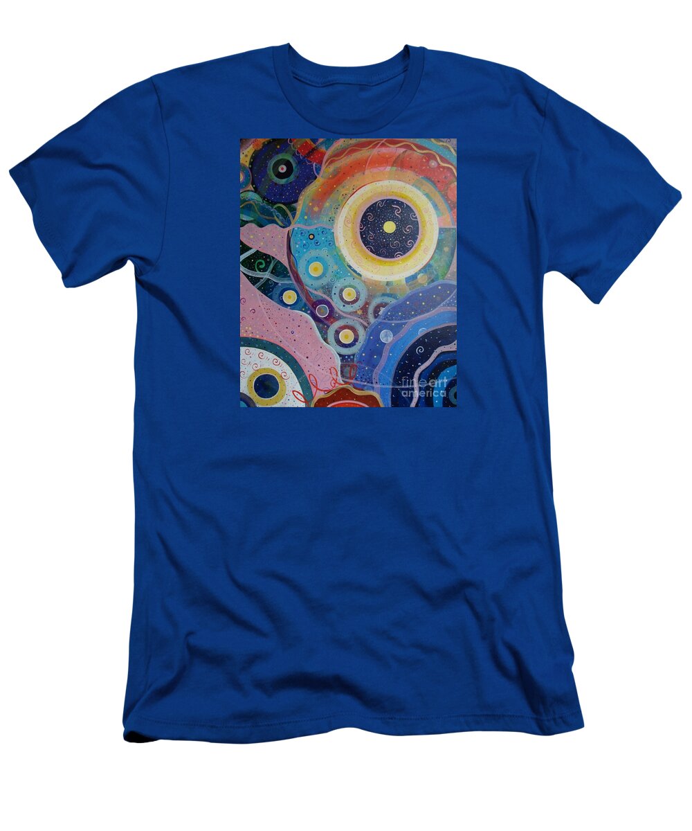Circles T-Shirt featuring the painting Cosmic Carnival Vl aka Circles by Helena Tiainen