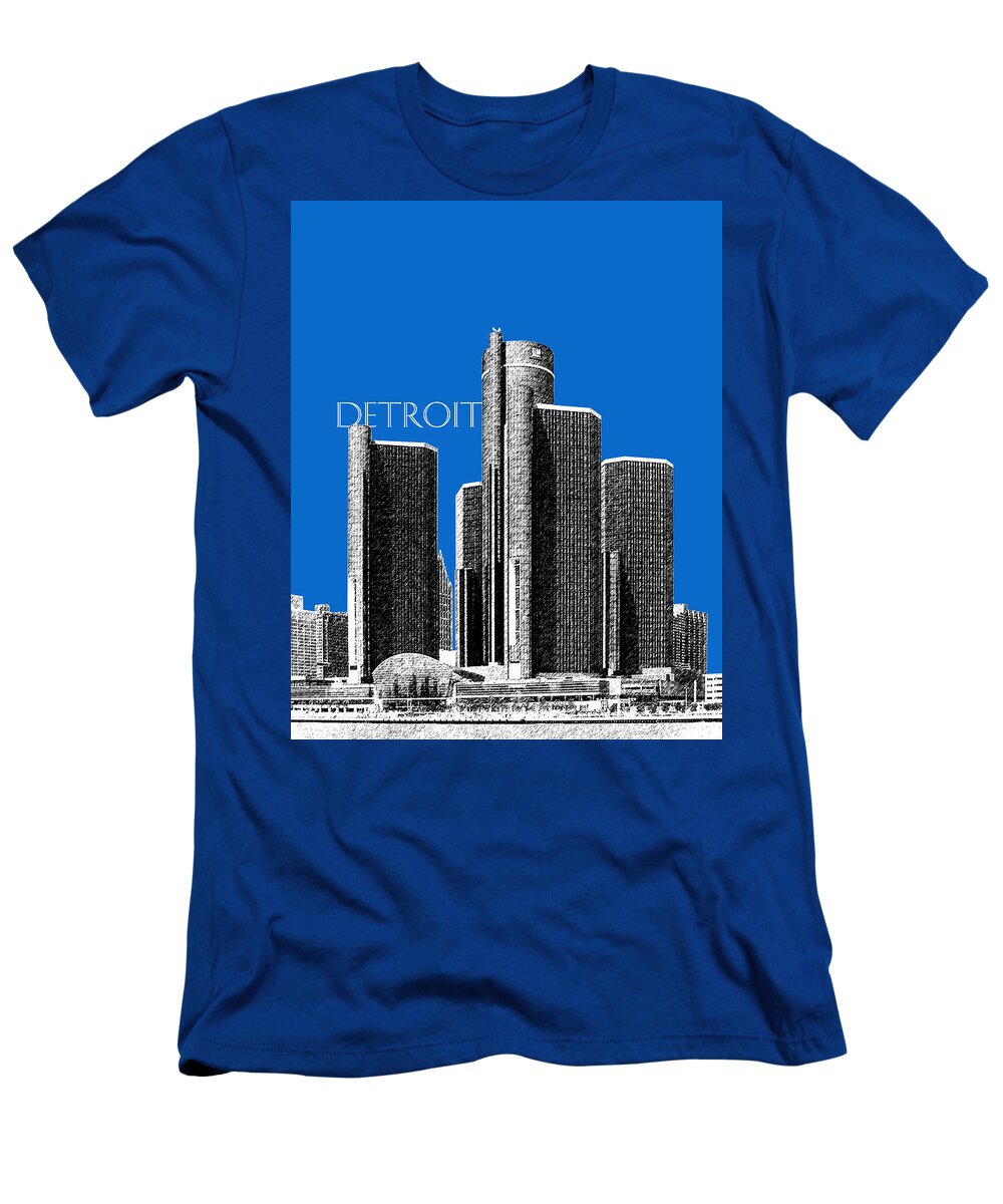 Detroit T-Shirt featuring the digital art Detroit Skyline 1 - Blue by DB Artist