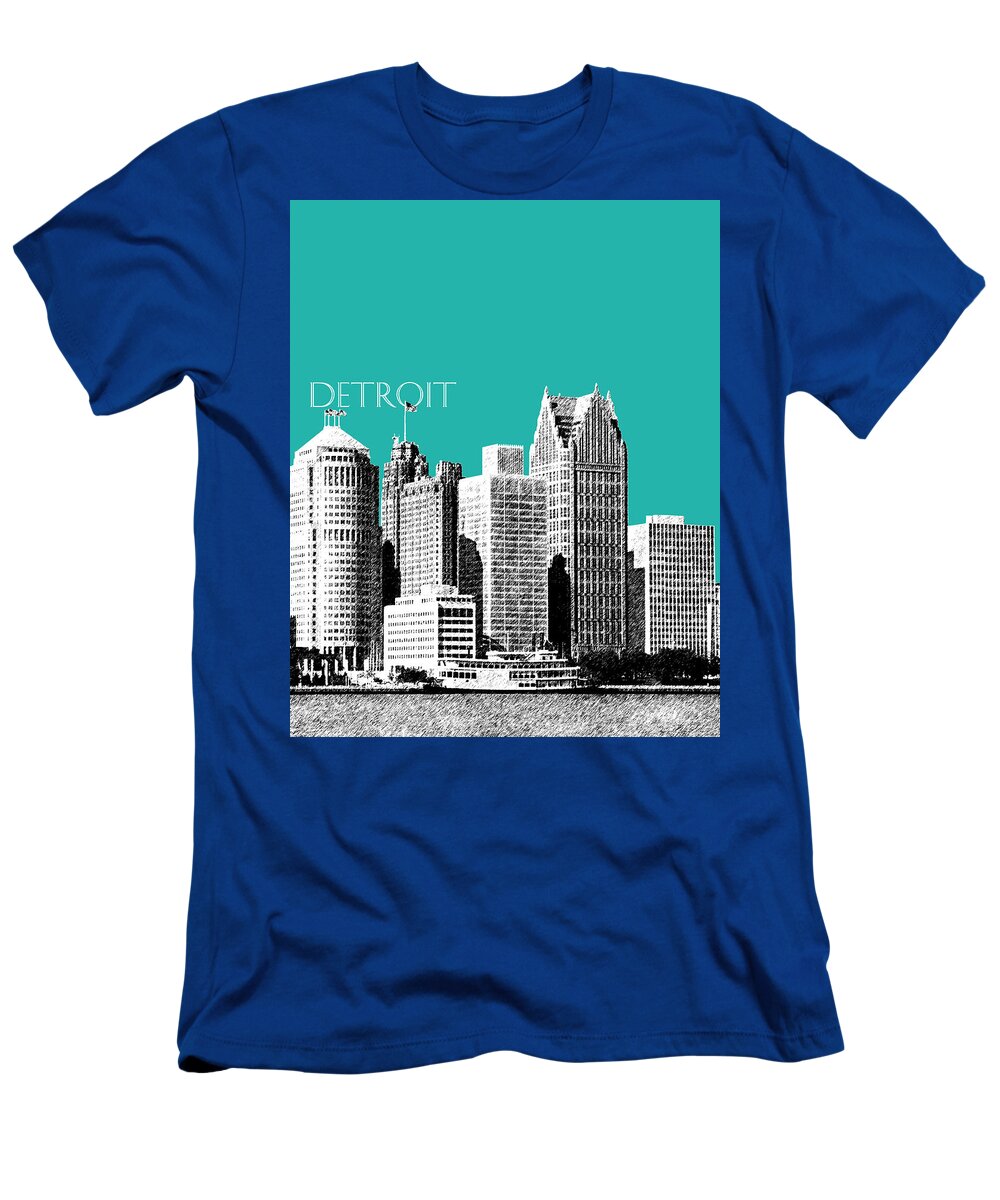 Detroit T-Shirt featuring the digital art Detroit Skyline 3 - Teal by DB Artist