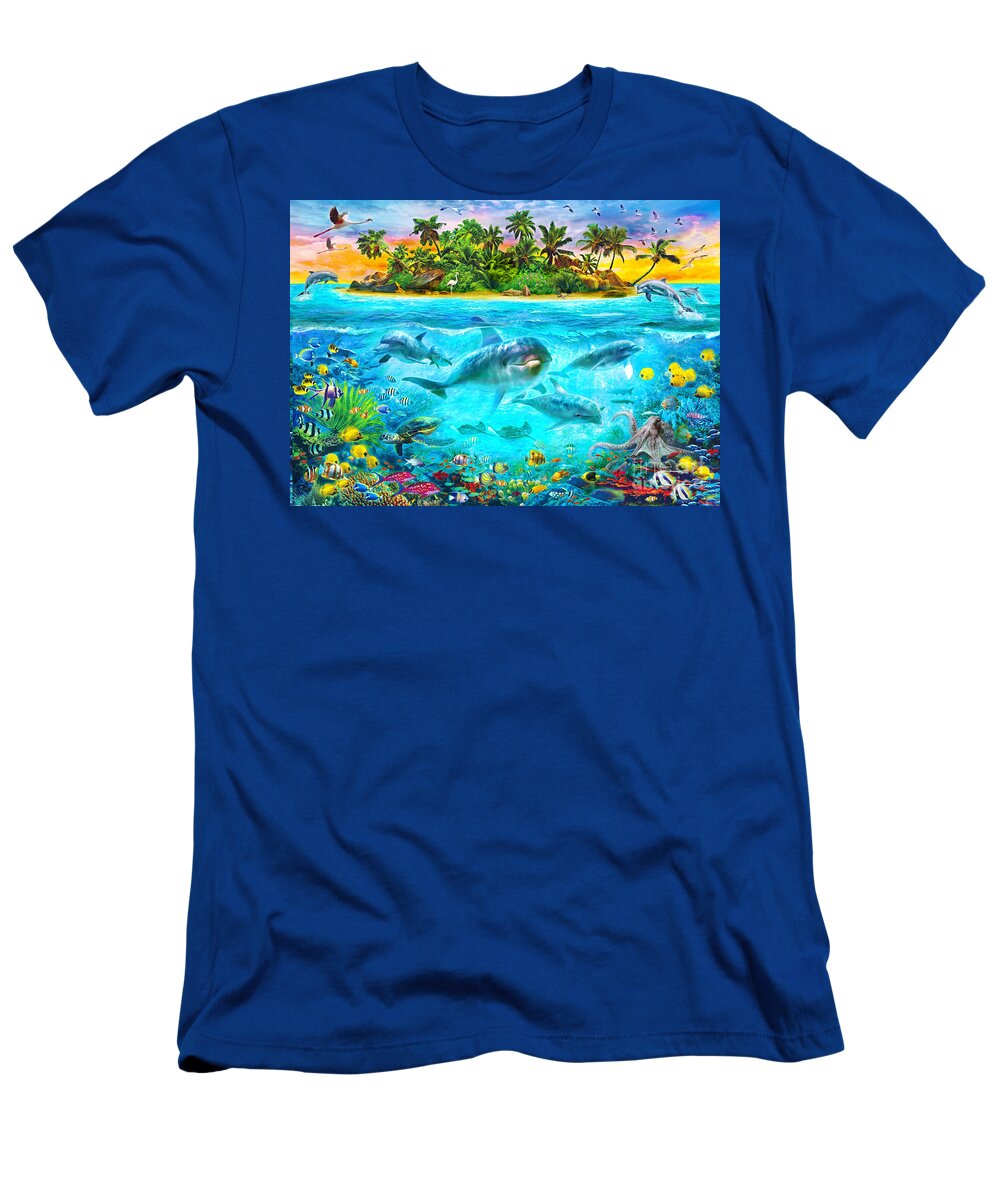 Animals T-Shirt featuring the digital art Dolphin Paradise Island by MGL Meiklejohn Graphics Licensing