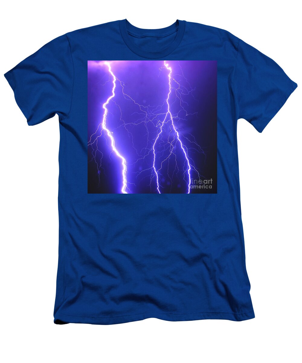 T-Shirt featuring the photograph Double Triple Blue Lightning by Michael Tidwell