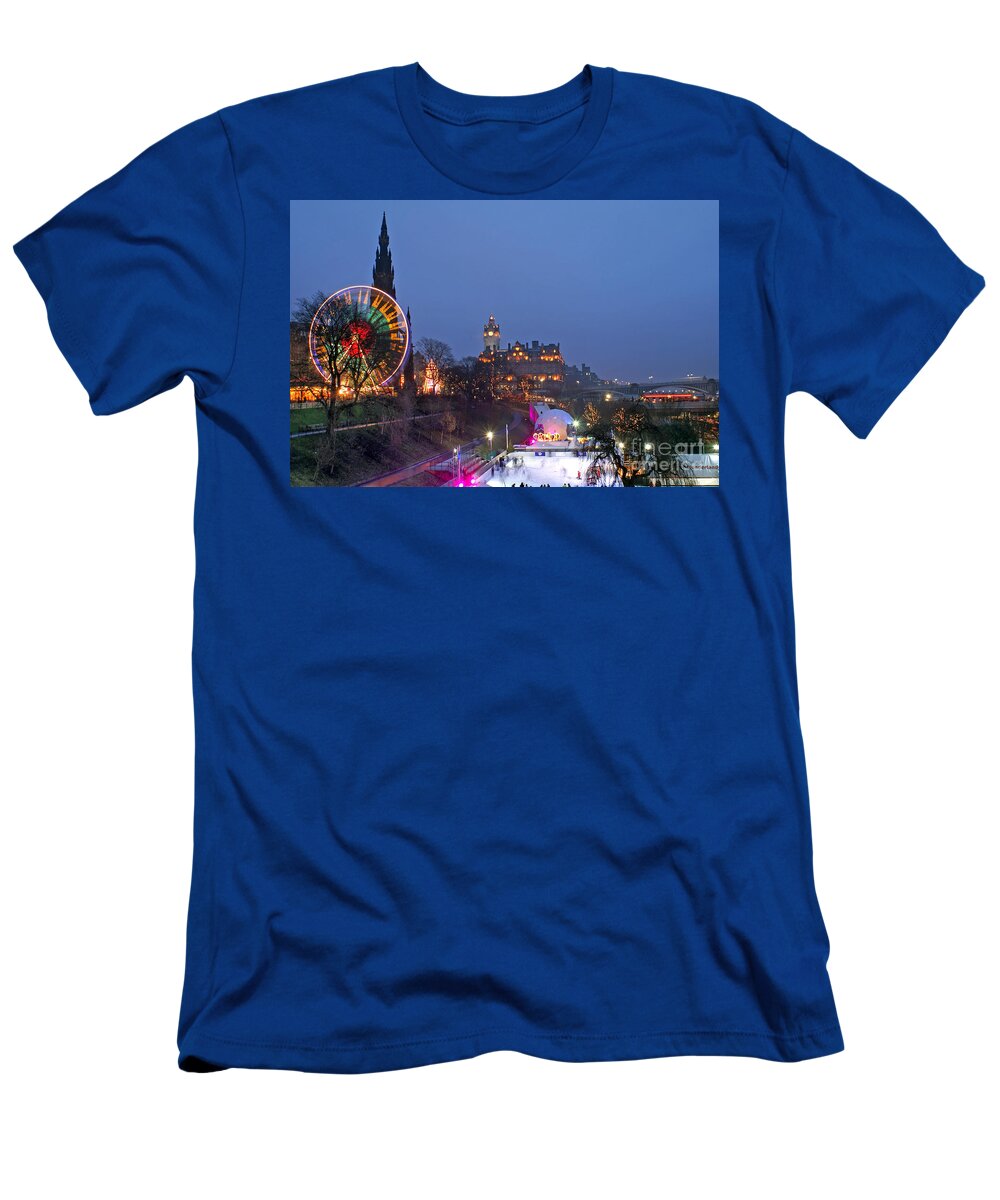 Edinburgh T-Shirt featuring the photograph Edinburgh Christmas fair by David Birchall