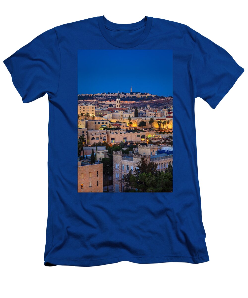 Hebrew University T-Shirt featuring the photograph Evening in Jerusalem by Alexey Stiop