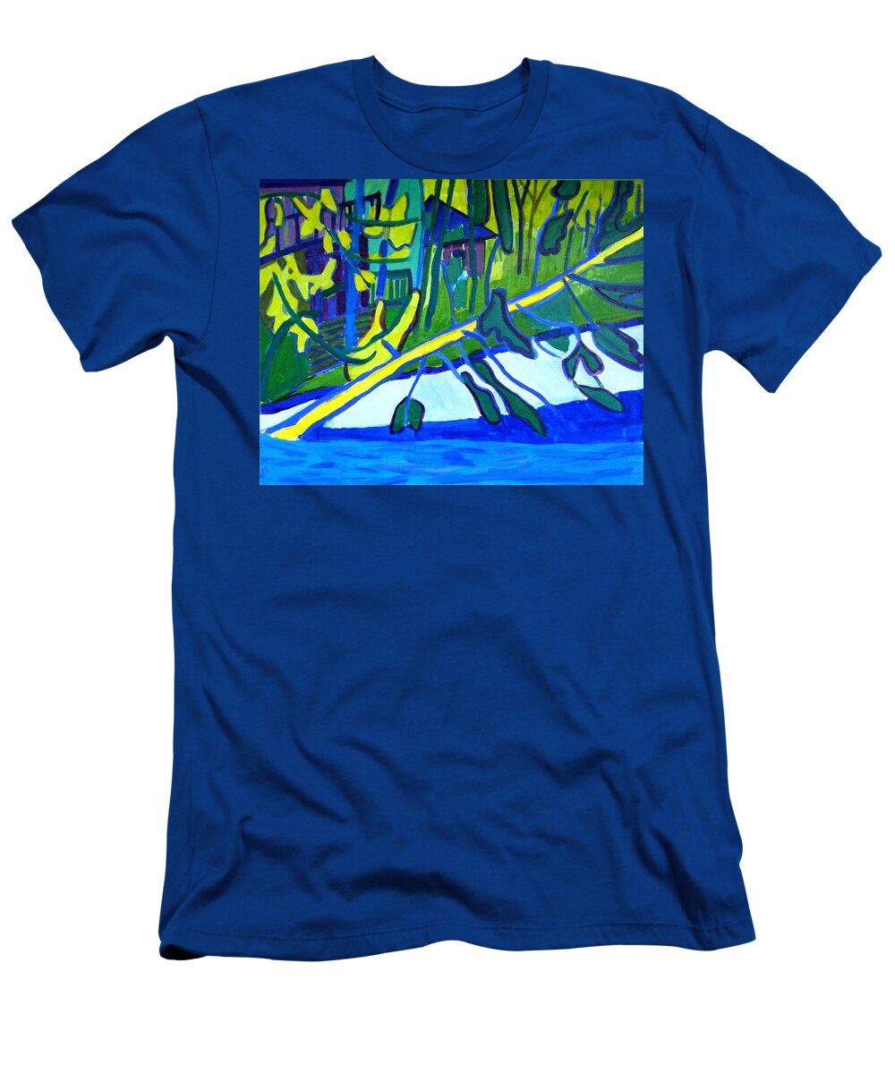 Lake T-Shirt featuring the painting Fallen Pine at Massapoag Lake by Debra Bretton Robinson