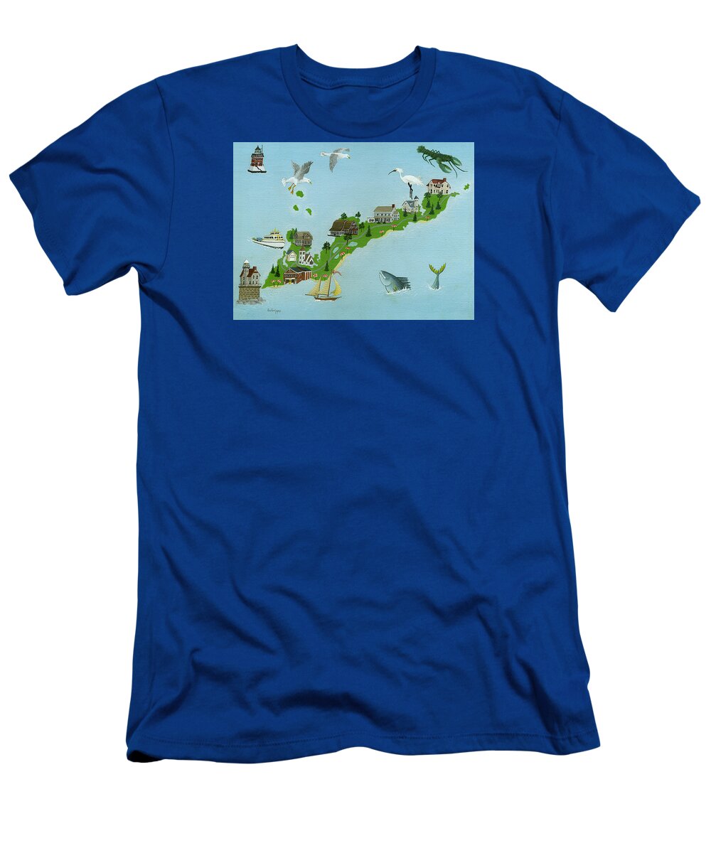 Island T-Shirt featuring the painting Fishers Island Map by Robert Logrippo