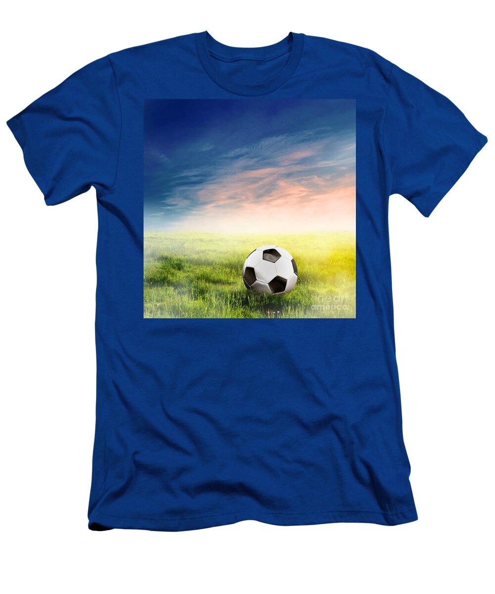 Football T-Shirt featuring the photograph Football soccer ball on green grass #2 by Michal Bednarek