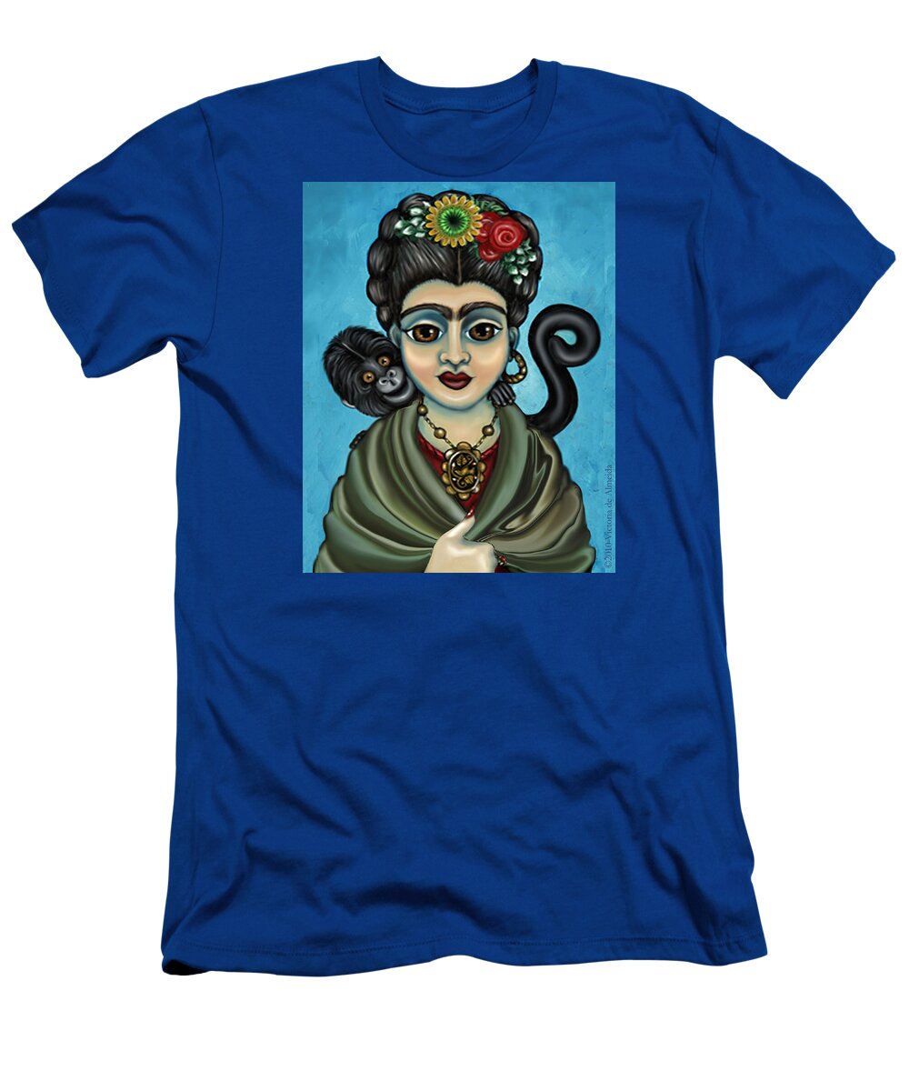 Frida T-Shirt featuring the painting Frida's Monkey by Victoria De Almeida
