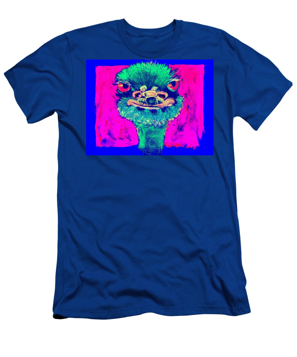 Ostrich T-Shirt featuring the painting Funky Ostrich Cool Dude Art Prints by Sue Jacobi
