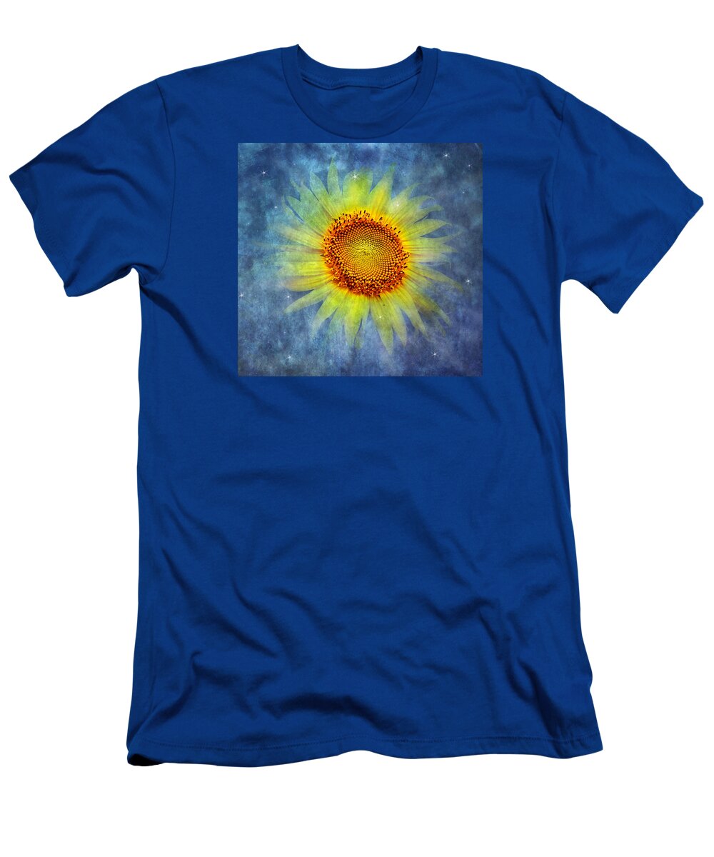 Yellow Sunflower T-Shirt featuring the photograph Galactic Bloom by Marina Kojukhova