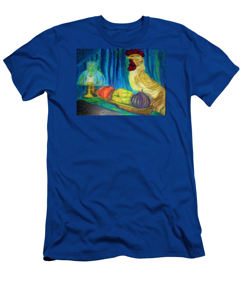 Rooster T-Shirt featuring the painting Grandma's Rooster Greeting Card by Suzanne Berthier