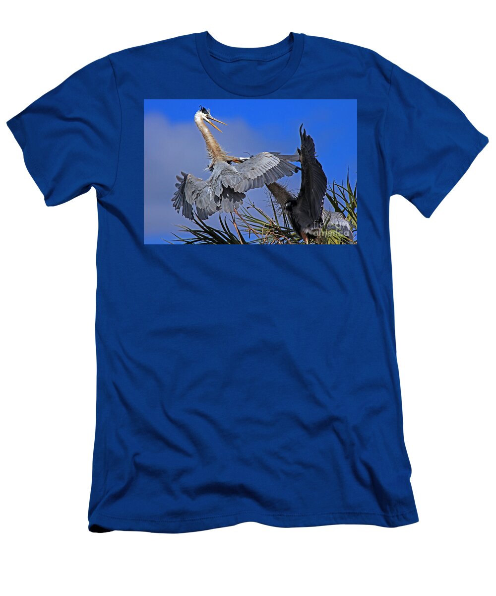 Great Blue Heron T-Shirt featuring the photograph Great Blue Heron fight by Larry Nieland
