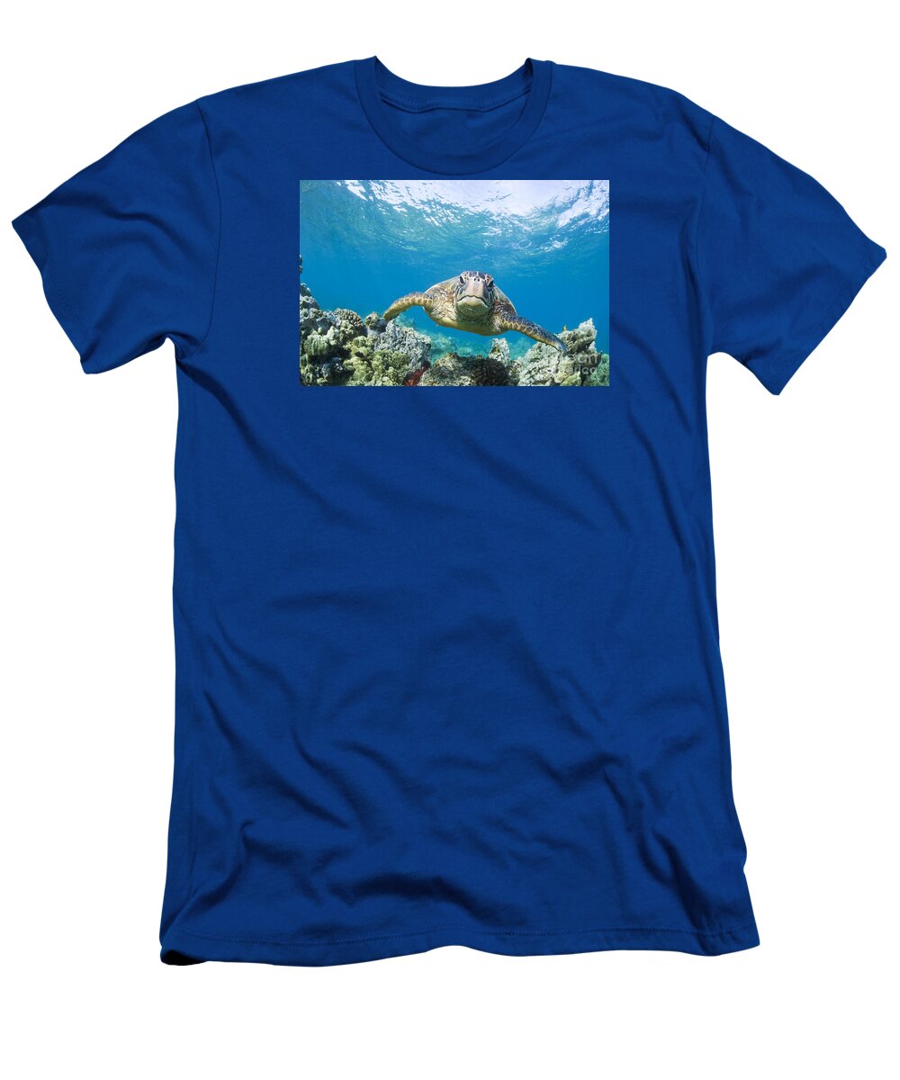 Animal T-Shirt featuring the photograph Green Sea Turtle over Reef by M Swiet Productions