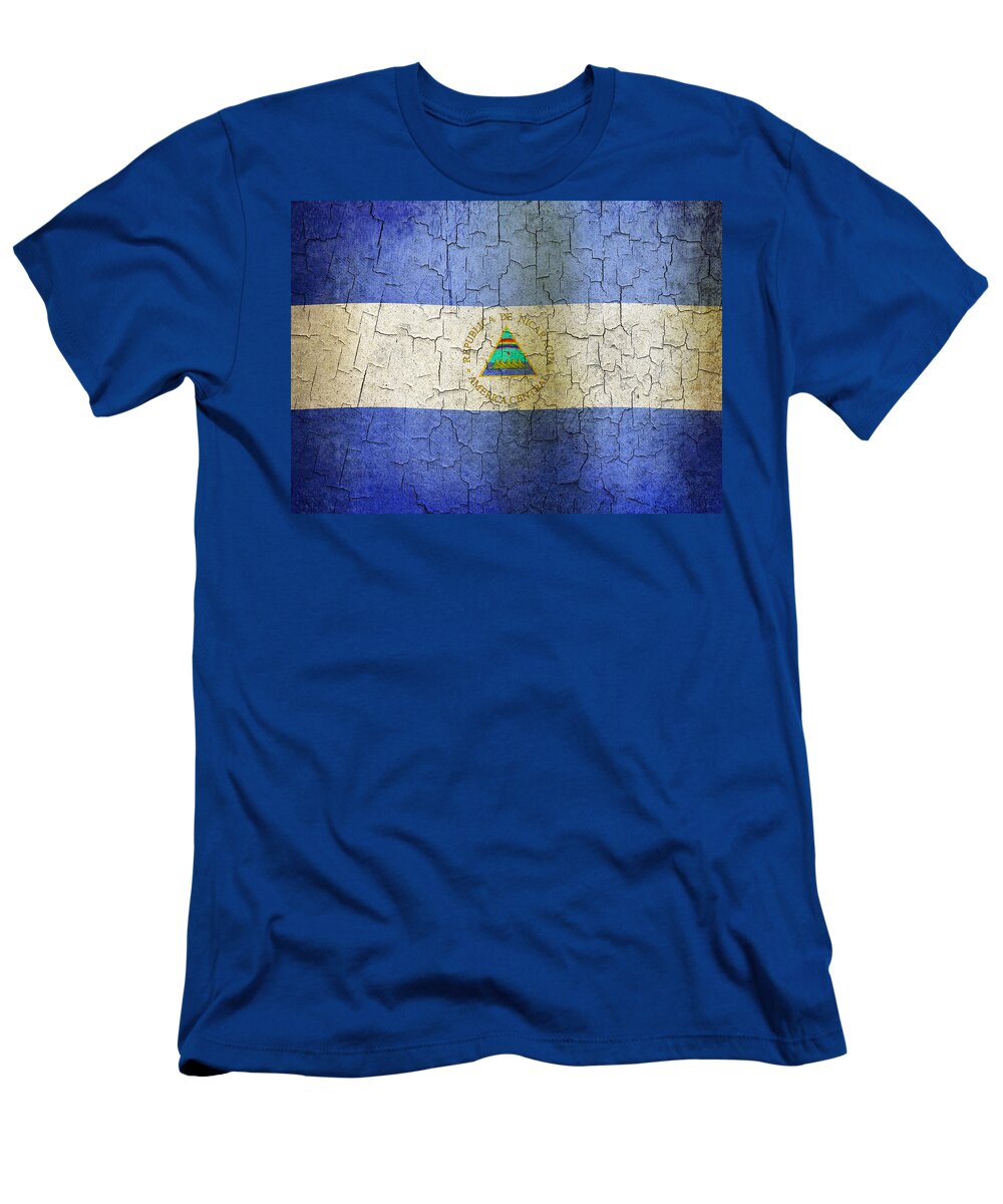 Aged T-Shirt featuring the digital art Grunge Nicaragua flag by Steve Ball
