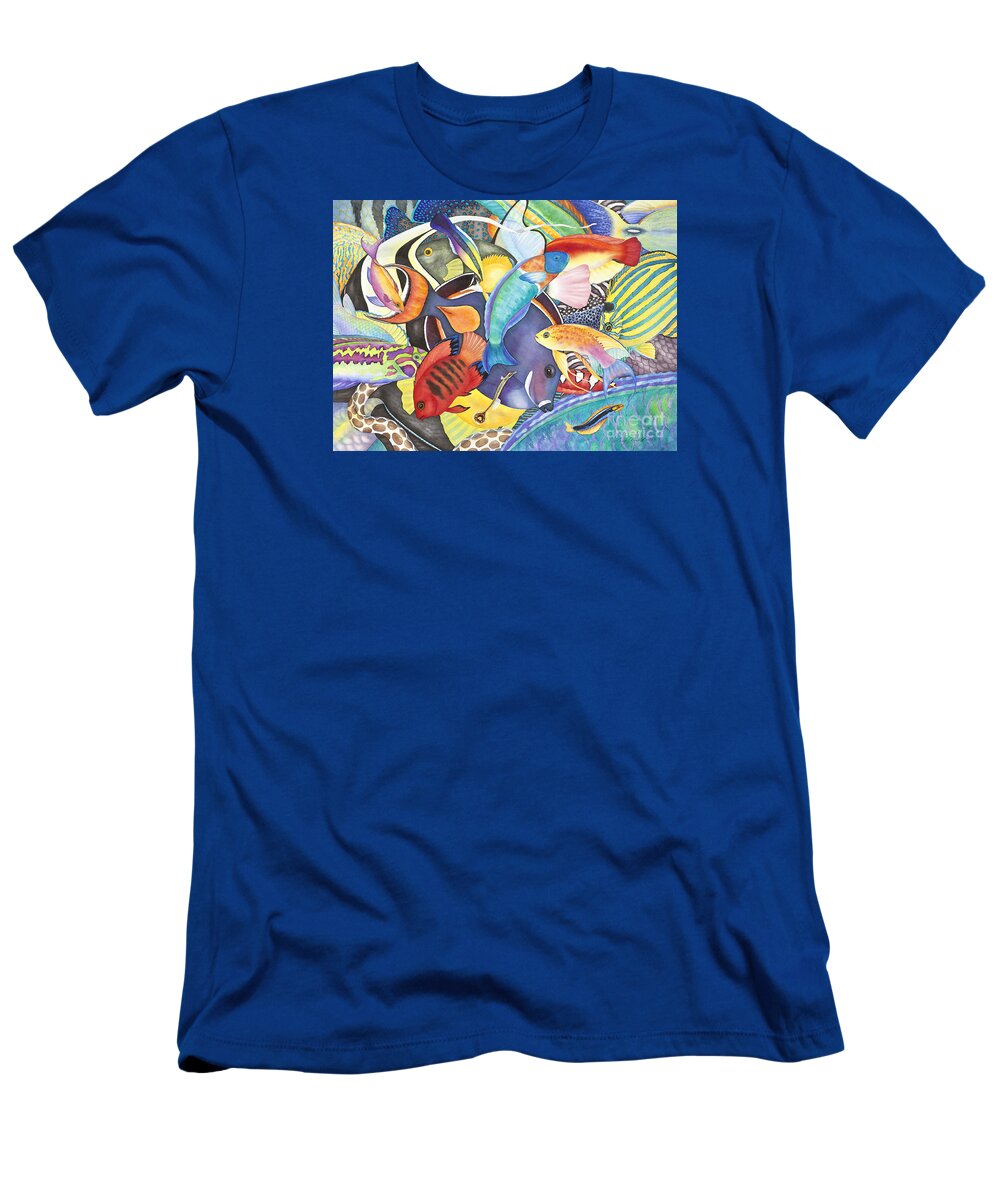Animals T-Shirt featuring the painting Hawaiian Fishes All the Way Down by Lucy Arnold