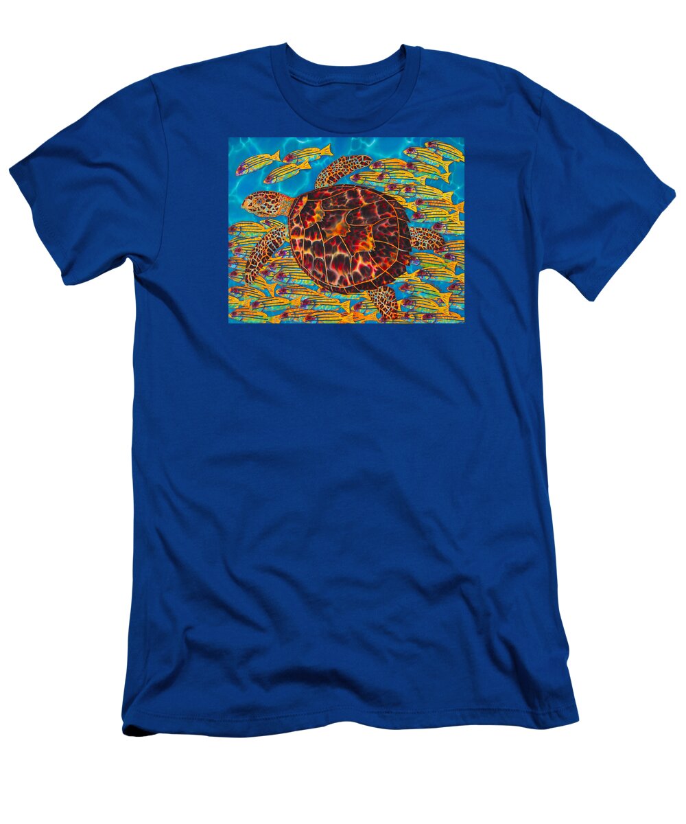 Turtle T-Shirt featuring the painting Hawksbill Sea Turtle and Snappers by Daniel Jean-Baptiste