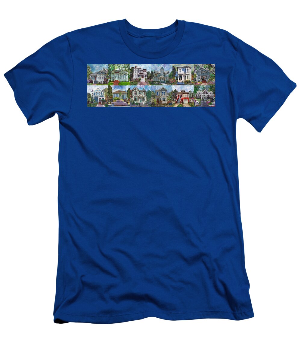 San Francisco T-Shirt featuring the painting 12 Alameda Historical Homes by Linda Weinstock