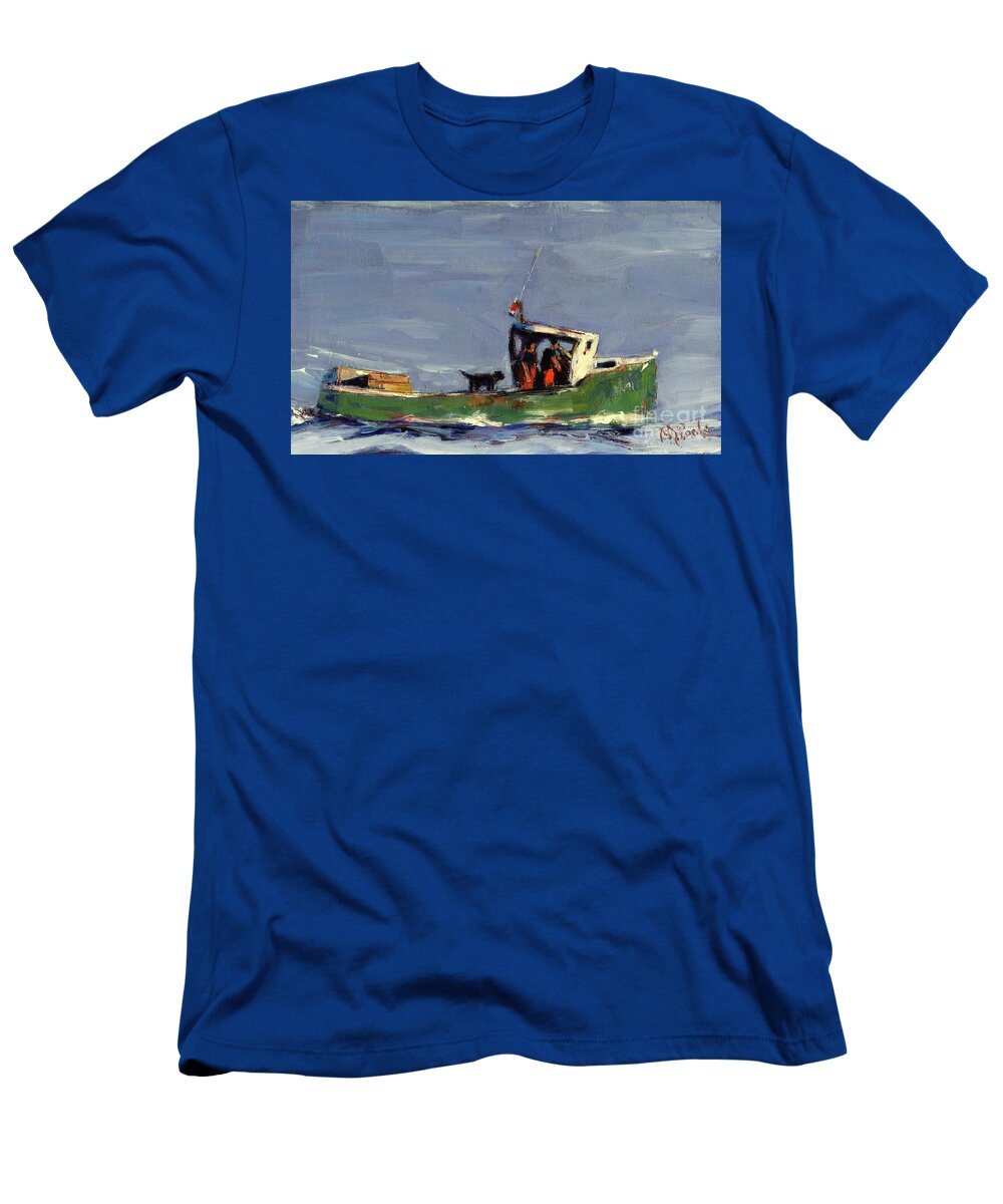 Lobster Boat T-Shirt featuring the painting In Tow by Molly Poole