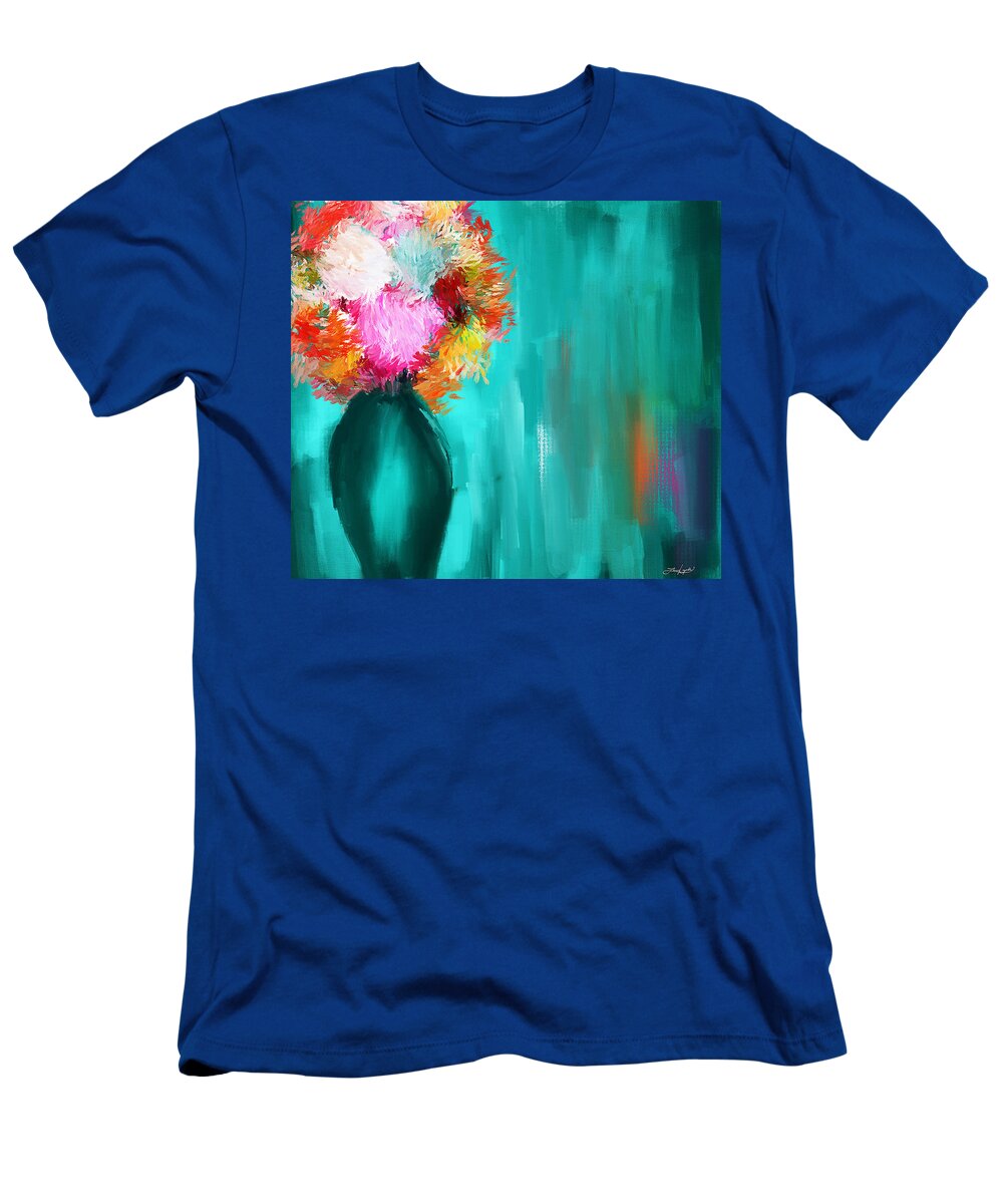 Turquoise Vase T-Shirt featuring the painting Intense Eloquence by Lourry Legarde