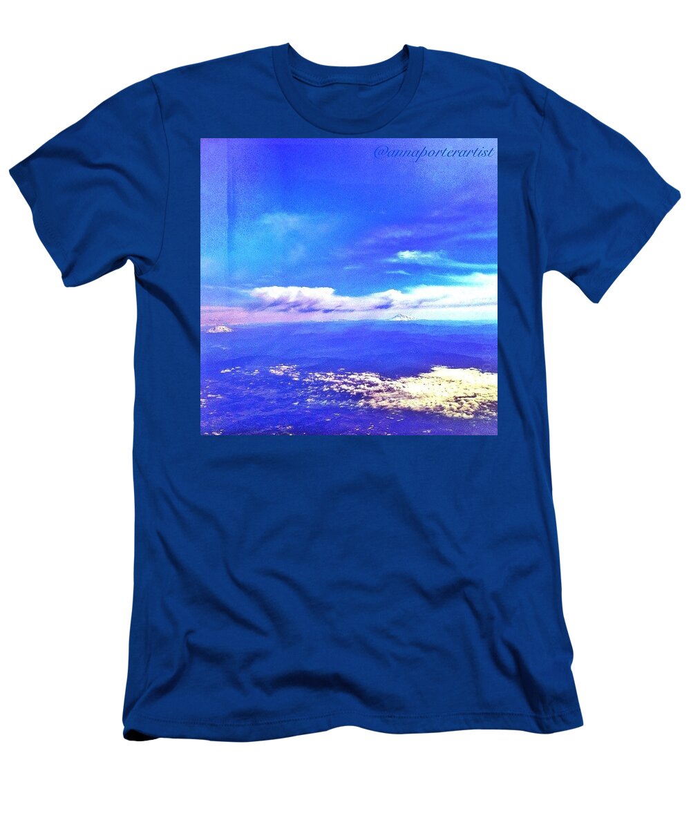 Rebel_sky T-Shirt featuring the photograph Into The Blue, Flying Above Portland by Anna Porter