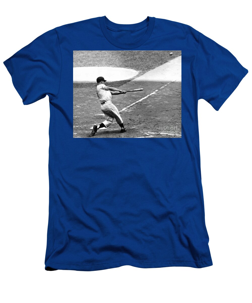 Jackie Robinson T-Shirt featuring the photograph Jackie Robinson hits a home run by Vintage Collectables