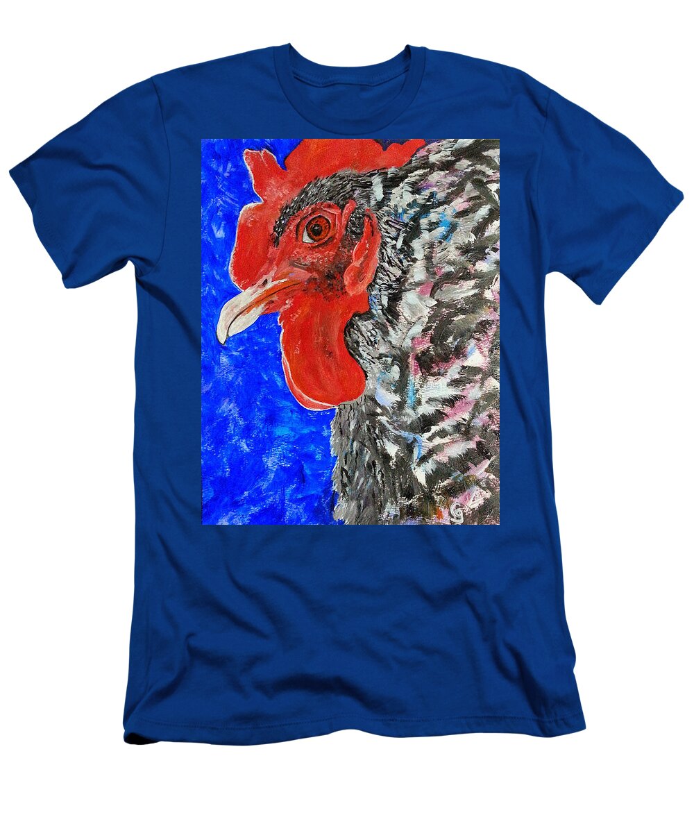 Plymouth Rock T-Shirt featuring the painting Just Released Jailbird by Cheryl Nancy Ann Gordon