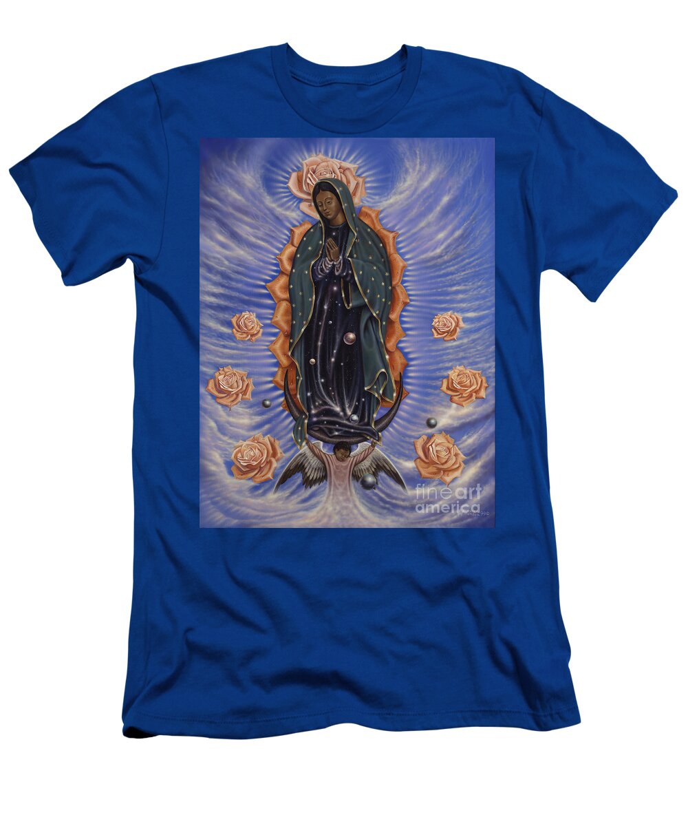 Guadalupe T-Shirt featuring the painting Lady of the Roses by Ricardo Chavez-Mendez