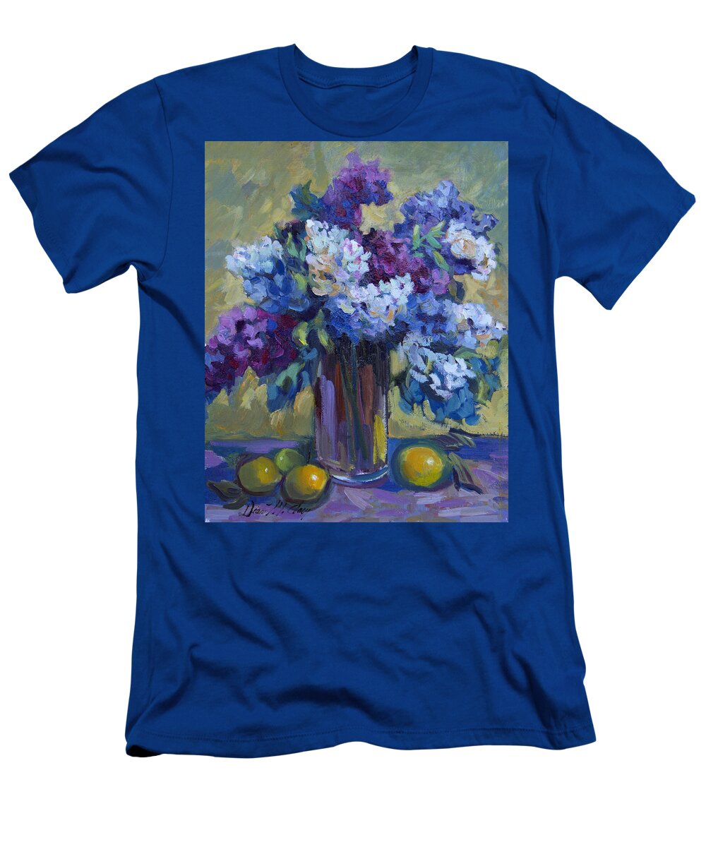 Still Life T-Shirt featuring the painting Lemons and Lilacs by Diane McClary